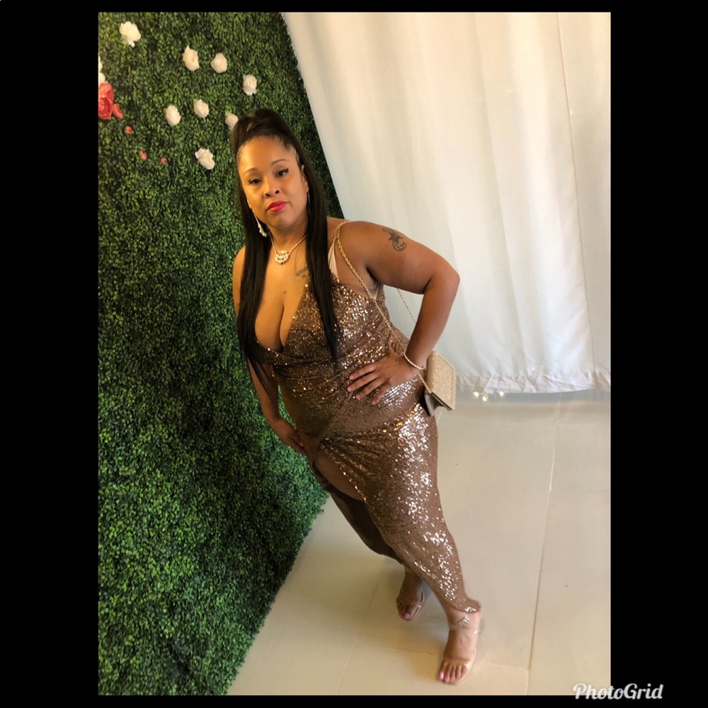 Mocha sequin slit dress